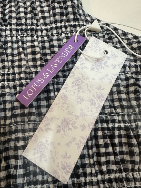 NWT Lotus & Lavender Black & White Sleeveless Gingham Smocked Ruffle Top XL NWT - Picture 7 of 11